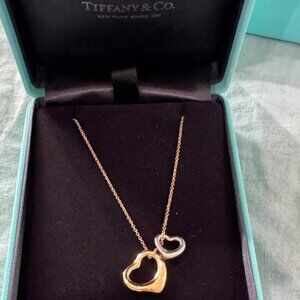Tiffany & Co. Elsa Peretti 18k Silver Double Open Heart Pendant Necklace 16"